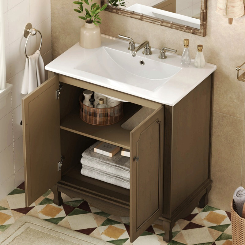 Meuble-lavabo de salle de bain rétro 30 po avec lavabo en céramique