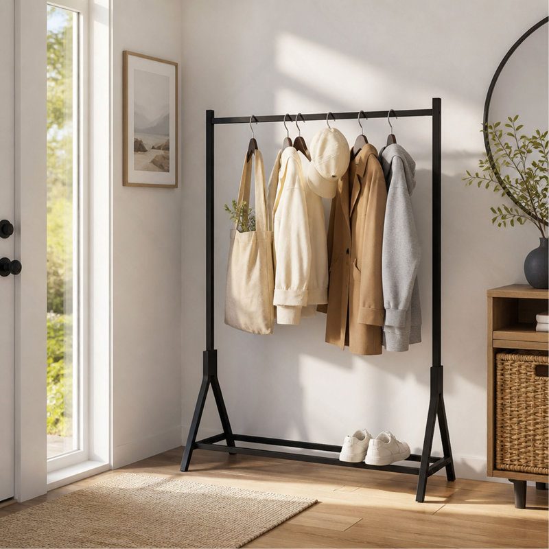 Freestanding Garment Rack and Multi-Functional Single Pole Bedroom Clothing Rack, Black