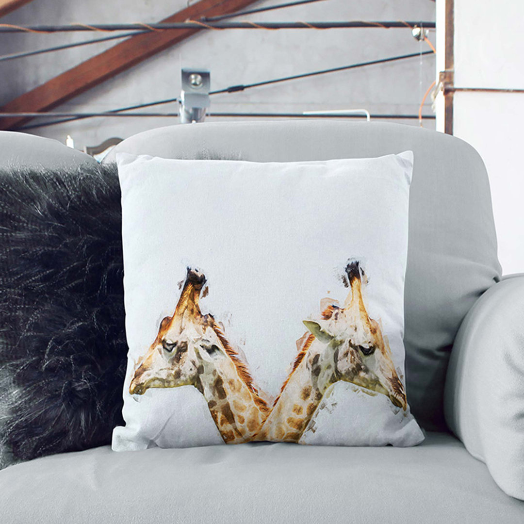 Giraffes Looking Both Ways in Abstract Cushion with Filling