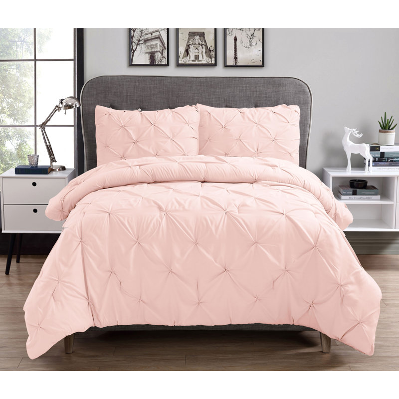 Swift Home Pintuck 3-Piece Microfiber Comforter Set - Solid Colors and Striped Designs - All-Seasonal, Durable, Easy Care