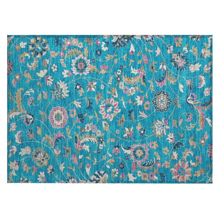 Machine Washable Indoor/Outdoor Chayden ACN1006 Teal Rug