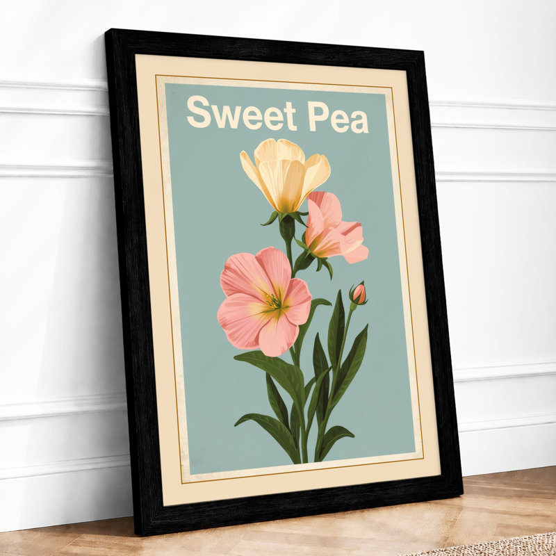 Sweet Pea Botanical - Framed Print, Black, A4 - 29.7 x 21.0 cm