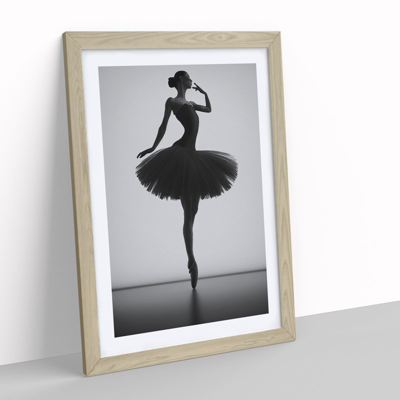 Monochrome Ballerina No.1 - Wall Art, 64cm H x 46cm W x 2cm D, Oak Framed