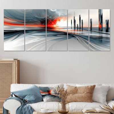 Tourbillon abstrait dans des tons de rouge et de gris - ensemble d'art mural sur toile