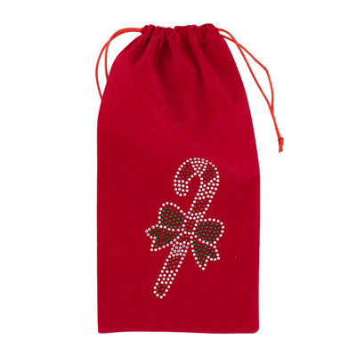 Sparkles Home "Candy Cane Rhinestone" Wine Bag | Velvet Material with Sparkling Crystal Rhinestones