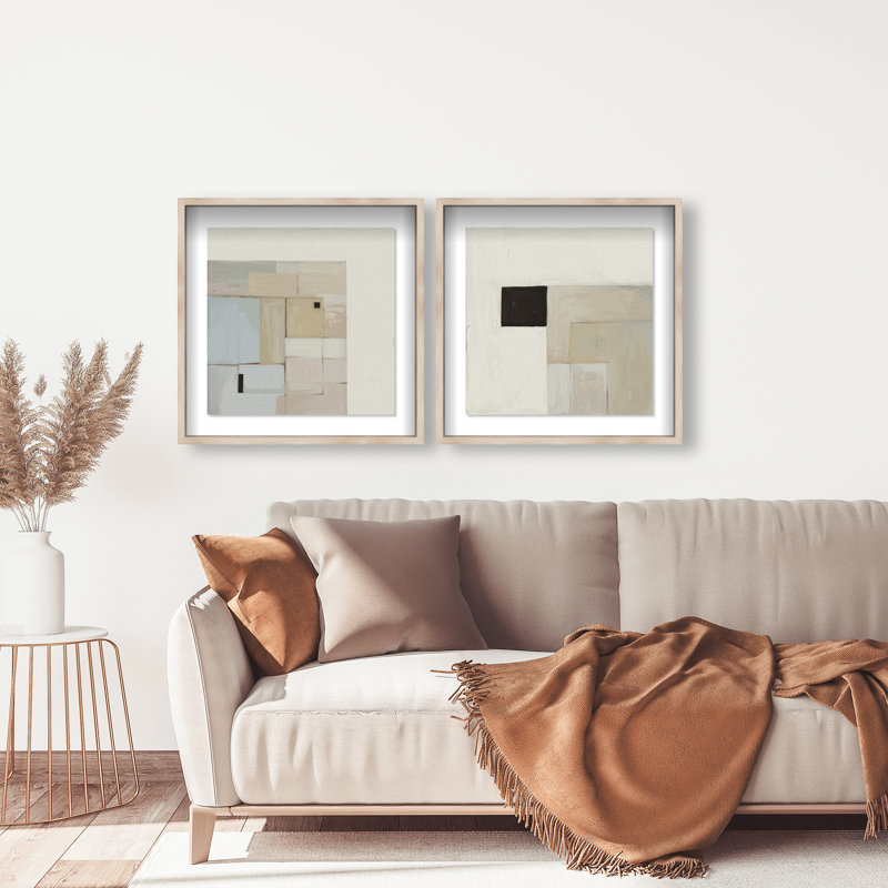 Soft Roughness Set Shadowbox Abstract Print by Oliver Gal, Black Frame, 12 x 12, 25.5"H x 25.5"W, Natural Oak Shadowbox