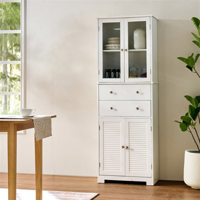 Armoire de rangement de 67 po de hauteur avec portes et tablettes Grande armoire de rangement pour garde-manger avec tiroir Grande armoire de rangement pour cuisine, salle de bricolage, blanc
