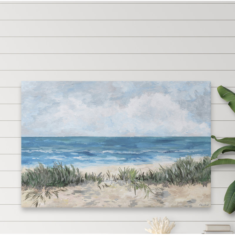 Serene Blue Ocean and Tan Beach Landscape Canvas Art