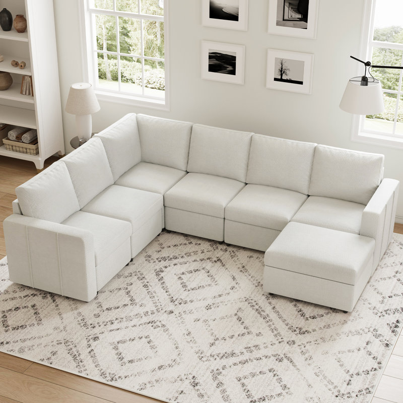 Seybert 8-Piece Chenille L Shaped Modular Corner Sofa Convertible U Shaped Living Room Couch With Storage Ottoman