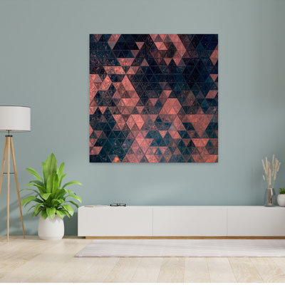 Distressed Teal Triangle Mosaic Abstract Colorful Geometric Wall Art