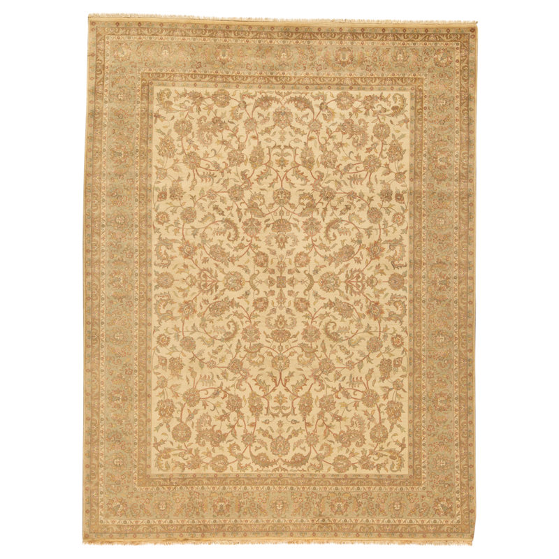 Tapis ivoire et vert noué à la main de haute qualité