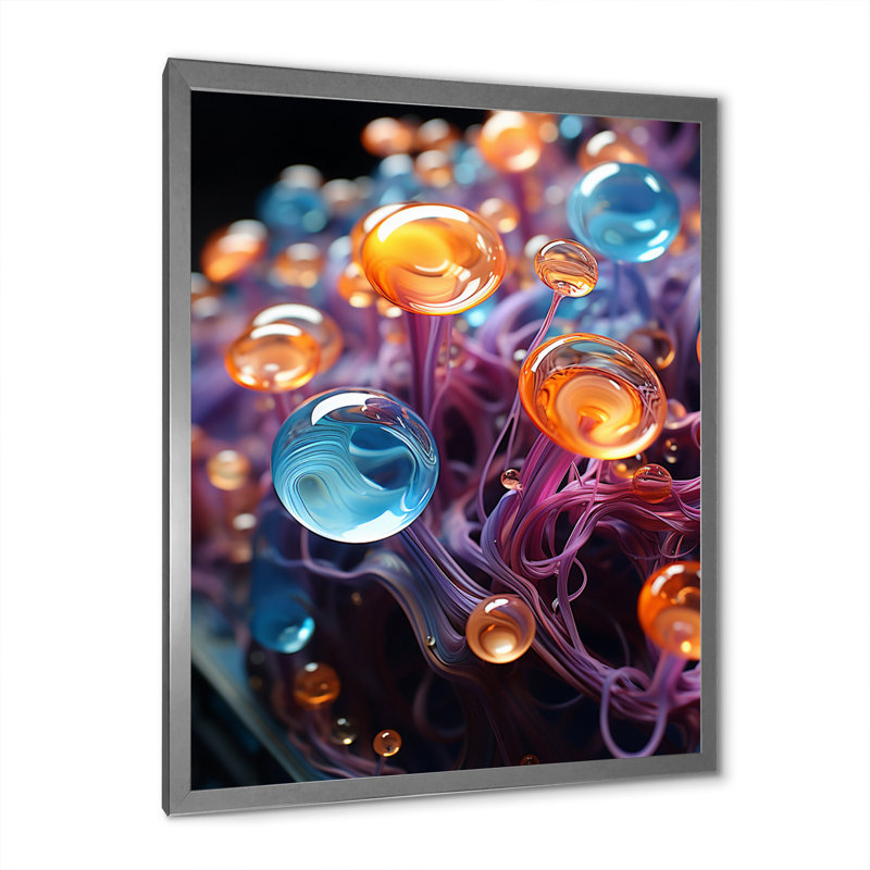 «3D Molecules Macro», reproduction d'art sur toile, formes abstraites, H 32 po x l 24 po x P 1 po, Cadre simple argenté