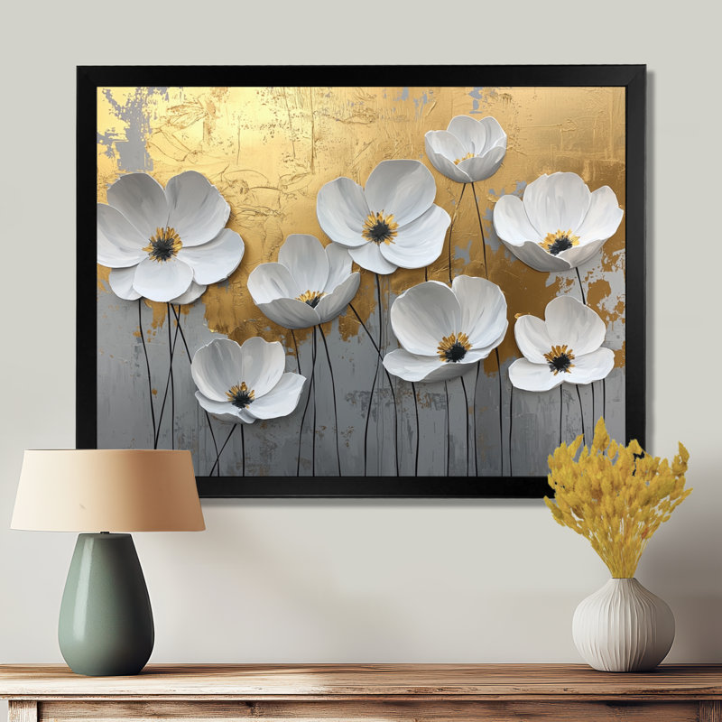 Millis - Floral Large Wall Art, Cadre simple, Noir, noir, noir, noir, H 12 po x l 20 po