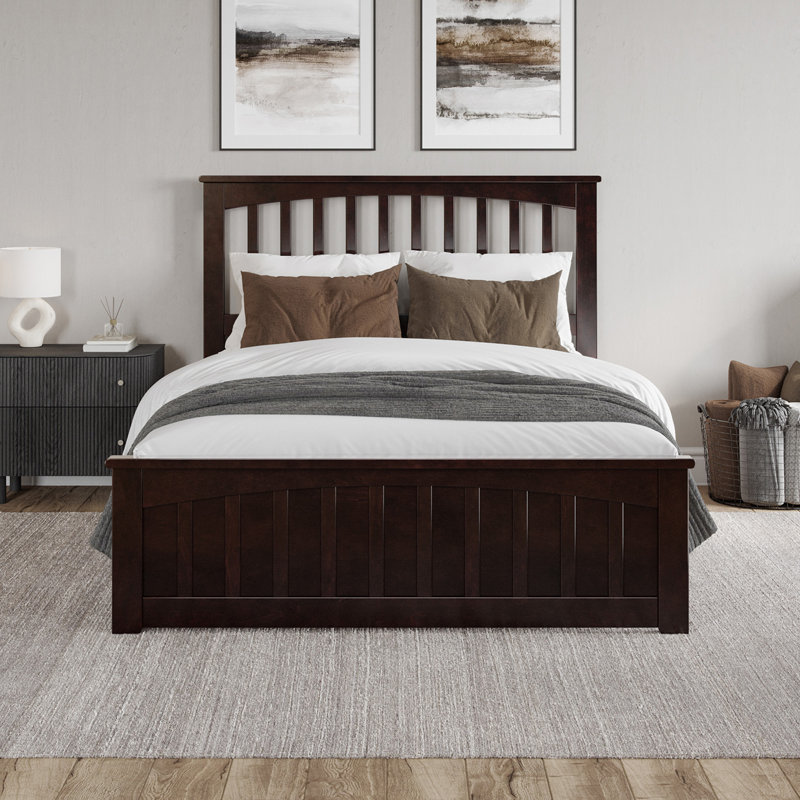 Aritra Solid Wood Low Profile Platform Bed with Matching Footboard, Espresso, Full