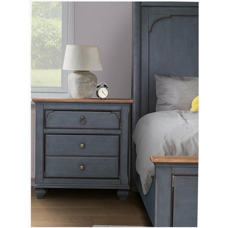 3-Drawer Nightstand, No Assembly Required, Corduroy Blue Finish