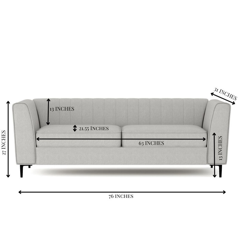 Enigma Upholstered Comfortable Sofa with Channel Tufting, Armrest, Metal Legs, Oat Linen Blend