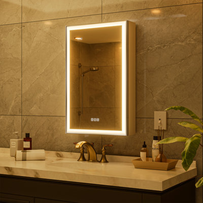 Svenn Recessed Lighted Medicine Cabinet With Mirror, 3 Adjustable Shelves, Beveled Design, Defogger, Outlets & Usbs