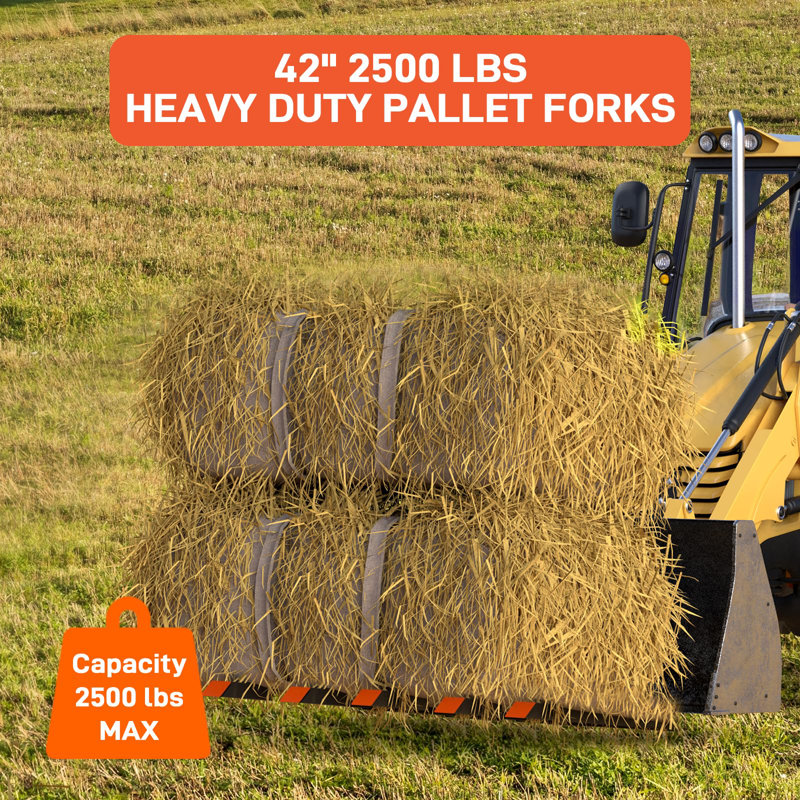 1134kg Clamp-On Debris Pallet Forks, 5-Tine No-Drill Bucket Attachment with Stabilizer Bar, Fits 122cm+ Buckets for Tractor & Skid Steer Loader