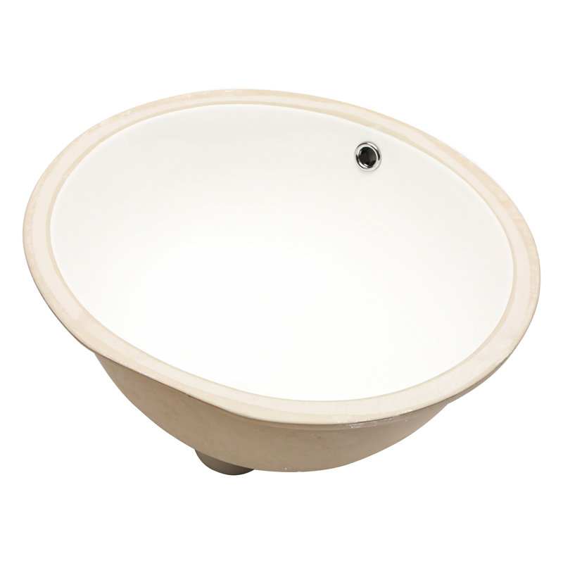 Quality Ceramic Oval Sink - 19X16 Inches, White, Undermount With Overflow, Stain- White Bathroom Overflow 19"X16", Oval, Stain-, Upgrade