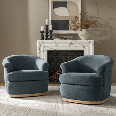 Volk 31.25"W Farmhouse Upholstered Fully Assembled Swivel Barrel Chair