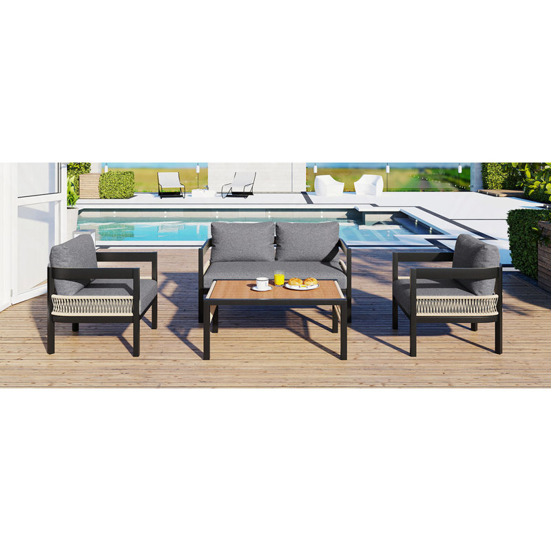 Ensemble de canapé d'extérieur en fer pour plusieurs personnes avec une table, Gris