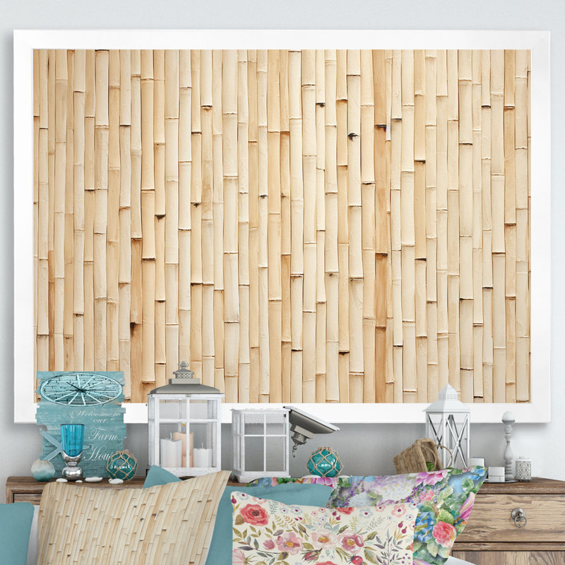 Minimalisme beige bambou sérénité - art mural en bambou, H 24 po x l 32 po x P 1 po, Cadre photo blanc