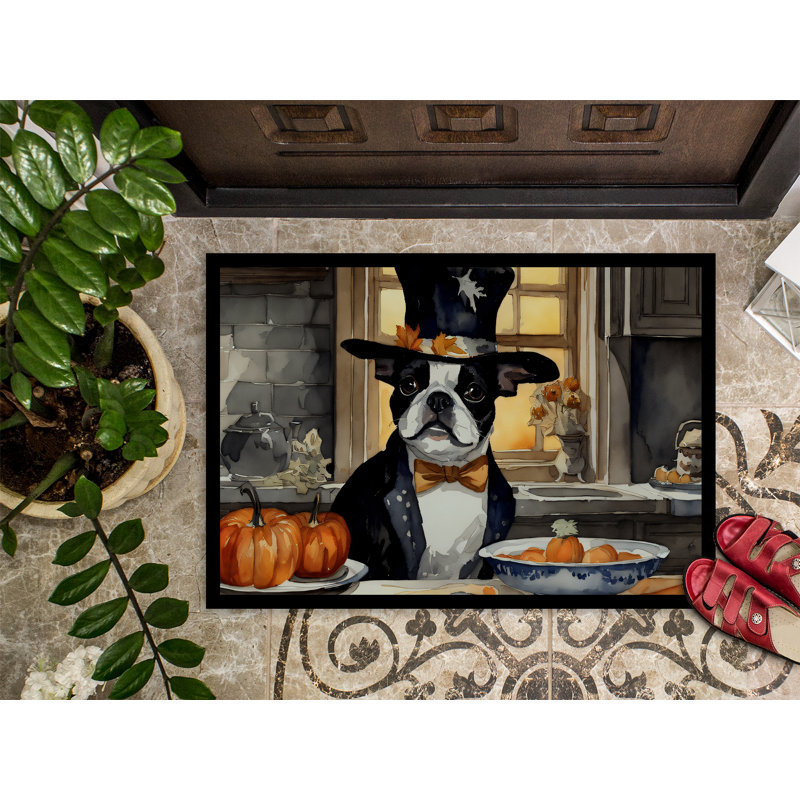 Boston Terrier Fall Kitchen Pumpkins Doormat, L 24 po x L 36 po