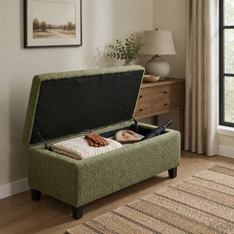 Banc de rangement bouclé avec couvercle rabattable