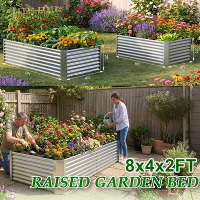 Ensemble de jardinière galvanisée surélevée 180 x 90 x 60 cm, jardinières d'extérieur galvanisées, grandes jardinières surélevées en métal pour légumes, fleurs, herbes aromatiques, matériaux 100 % non toxiques