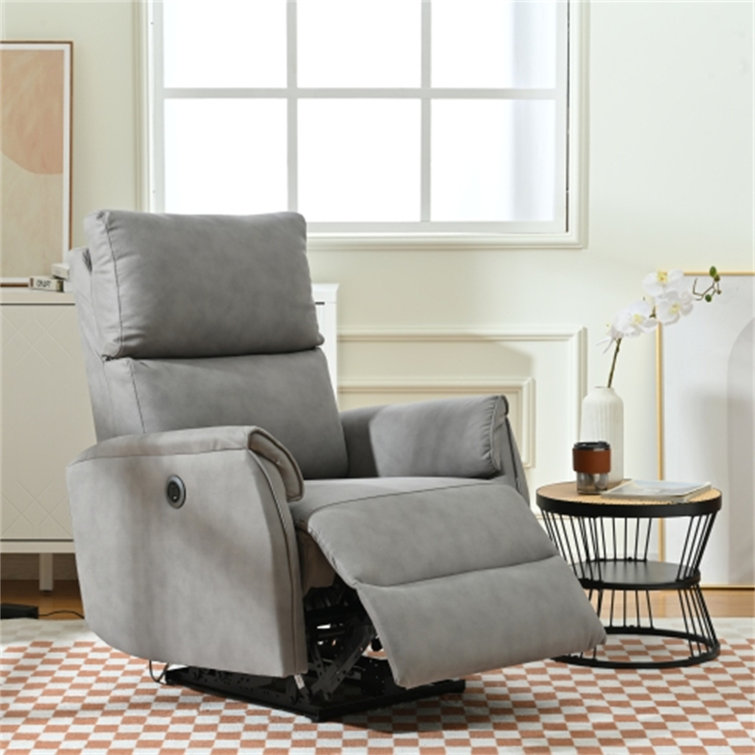 Small Home Theater Chair Lift Electric Recliner with USB Port Side Button Control Safety Cushion Latitude Run Body Fabric: Gray 100% Polyester