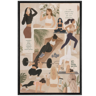 Self Care Fitness Inspiration Women Collage Framed Canvas Master Bedroom Wall Art Work Print