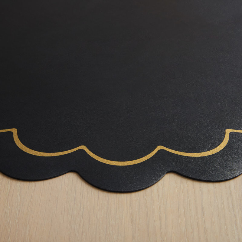 Kate Spade New York 15” Scallop Edge Placemats, Black/Gold