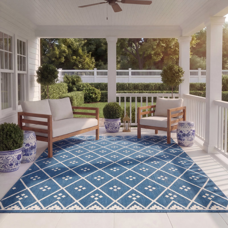Tapis d'intérieur / extérieur à motif géométrique Amarien Performance, Rectangle 8 pi x 11 pi