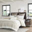 Housse de couette complète 3 pièces avec capitonnage en chenille, style moderne, imprimé, réversible taupe, fermeture à boutons, lavable double / grand, revers uni en coton élégant, machine-124539546-124539548