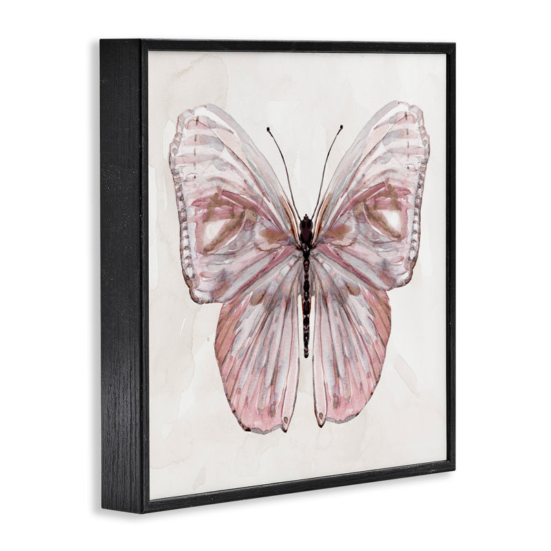 Giclée encadrée de papillon rose discret, design par Carol Robinson, Giclée encadrée noir minuit, H 24 po x l 24 po