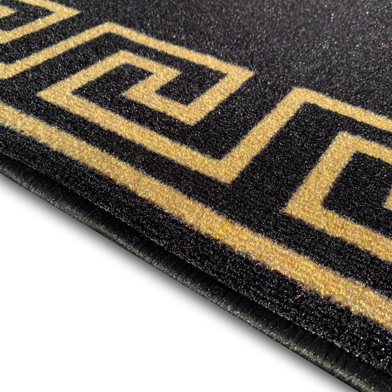 Tapis noir / doré touffeté à motif géométrique Forestview, Tapis de couloir 2 pi 2 po x 20 pi