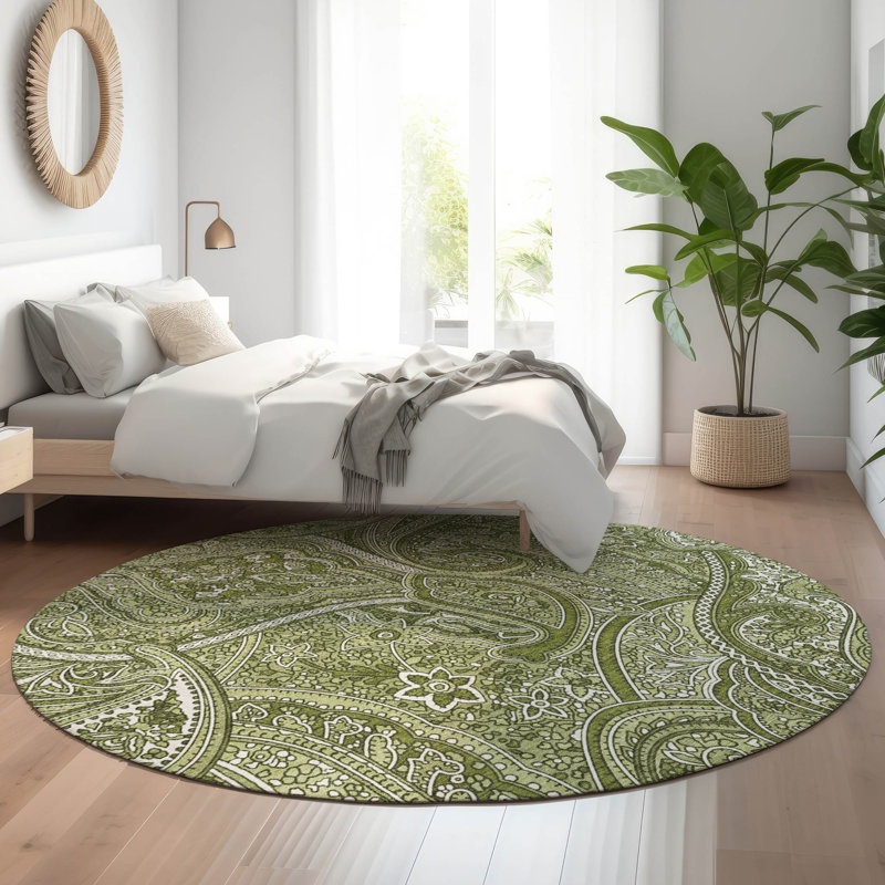 Premium Machine Washable Cerrito Green Rug, Round 8'
