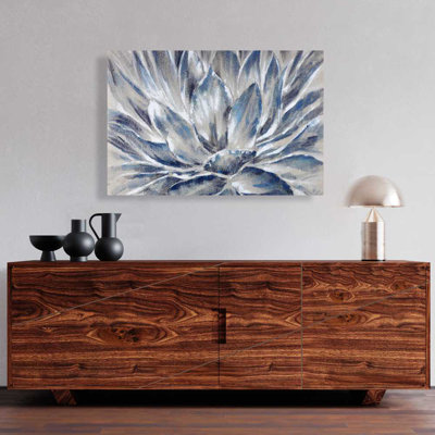 Blue and Grey Flower - Floral Grey Canvas for Home Decor