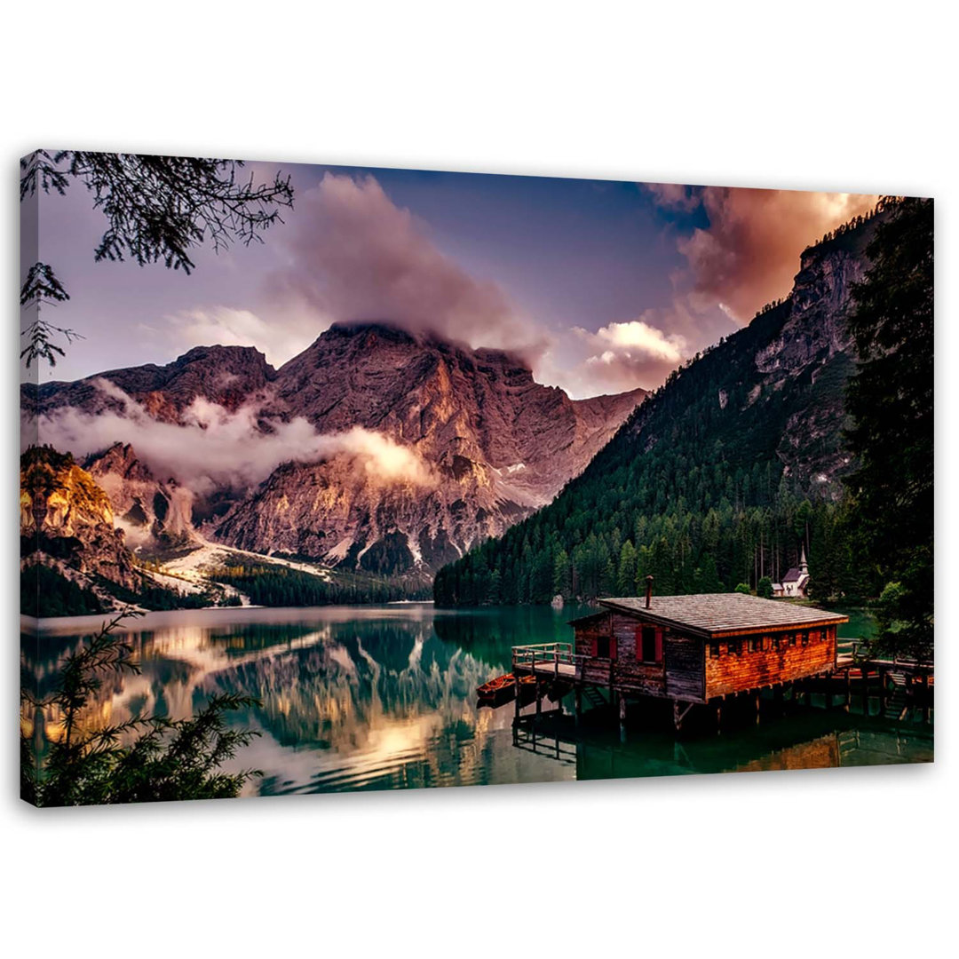 Leinwandbild Hut At A Mountain Lake