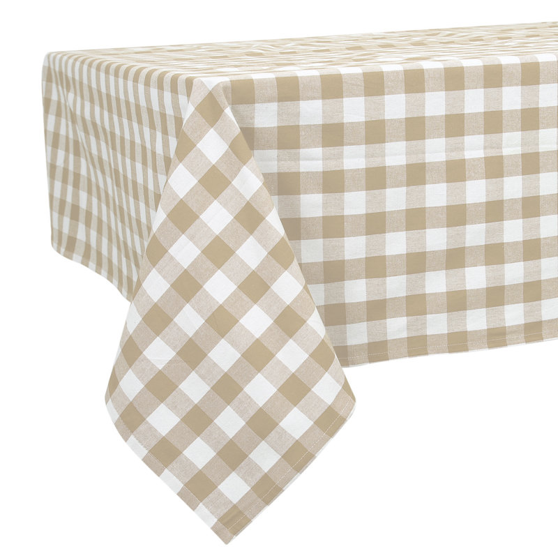 Knopp Plaid 100% Cotton Tablecloth, Taupe, 72" L x 54" W