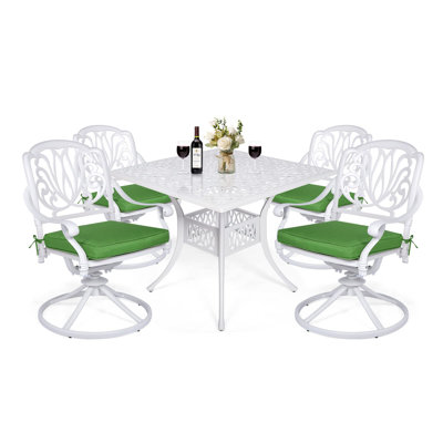 Vivijason 5-Piece Outdoor Patio Dining Set, All-Weather Cast Aluminum Conversation Set, Patio Furniture Set For Deck Lawn Garden, Include 4 Swivel Din -  CA001WT-SWIVEL-5SET-CU-WFVJ