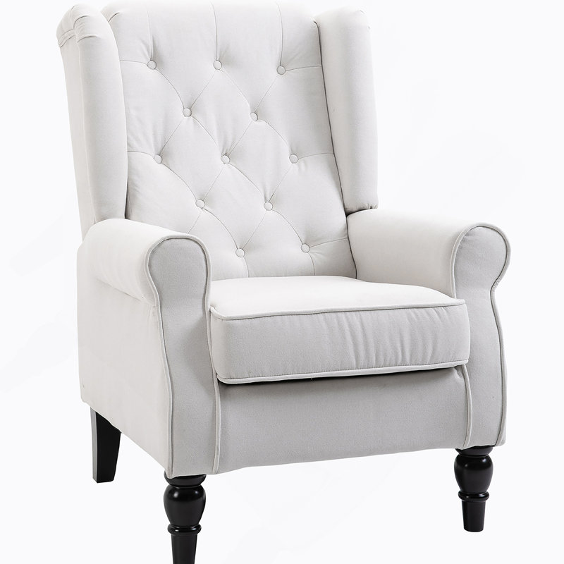Fauteuil à oreilles confortable avec coussins capitonnés et accoudoirs arrondis pour un style de vie élégant, Blanc, crème