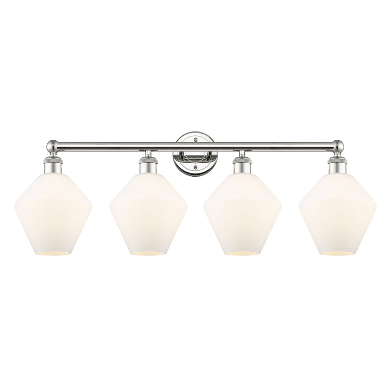 Éclairage de salle de bain à intensité variable 4 lumières Amylea, Blanc mat, Nickel poli