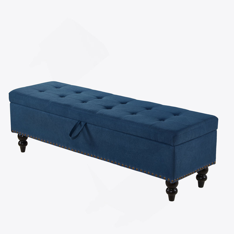 Banc de lit avec rangement en tissu bleu, Bleu