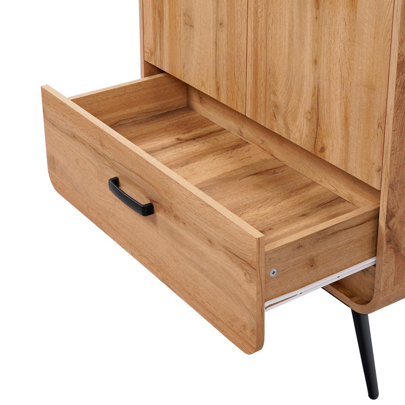45" Mid-Century Modern Buffet Cabinet Soft-Close Chest Walnut-Oak Finish