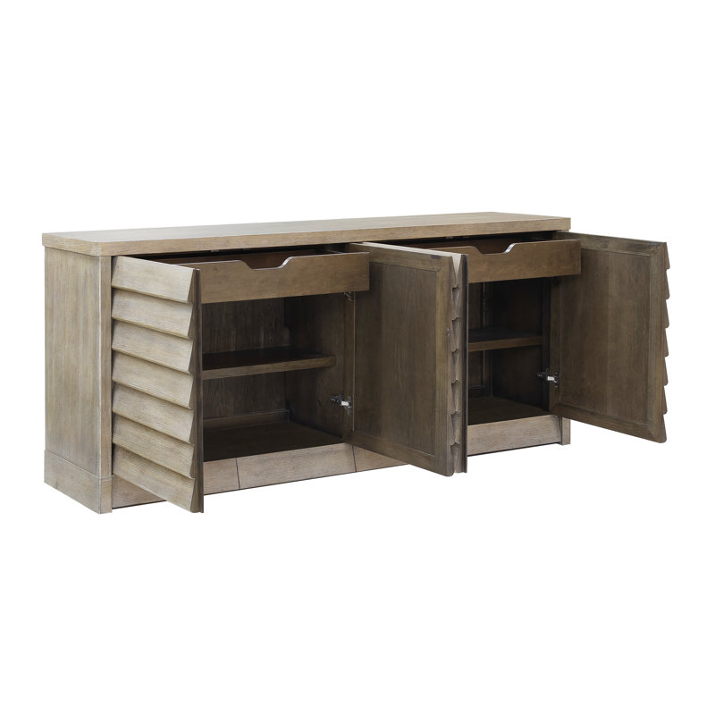 Light Natural Coastal 4-Door Credenza with Adjustable Shelves