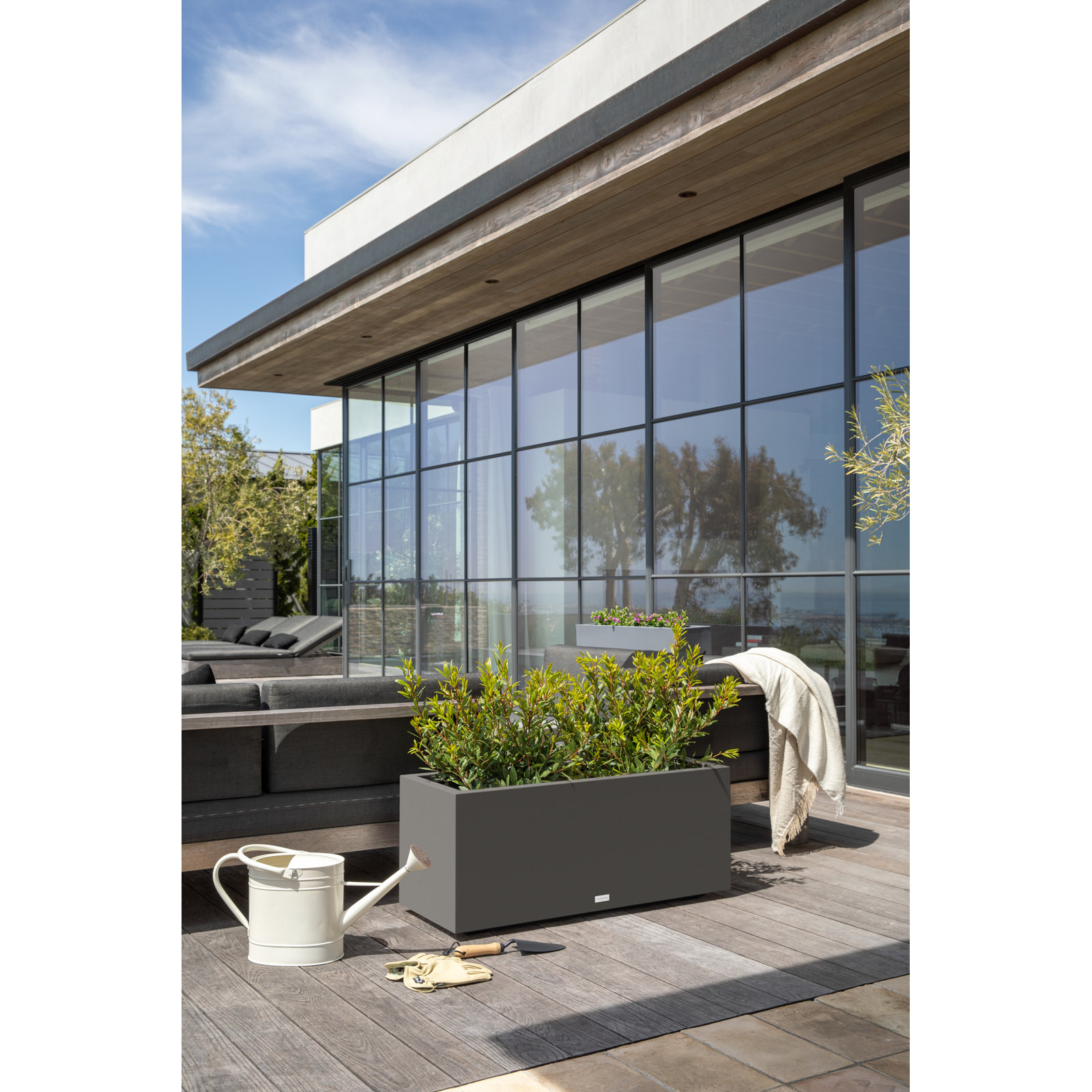 Block Series Long Box Planter, 16” H x 38” W x 15” D, Gray