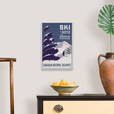Affiche sur toile imprimée sur toile encadrée, "Canadian Ski Resort Jasper Canadian School"