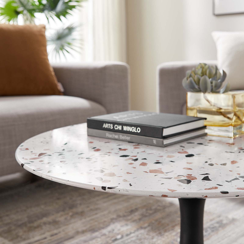 Table basse ronde Lippa Terrazzo par Modway, H 15,5 po x L 28 po x l 23,5 po, Noir