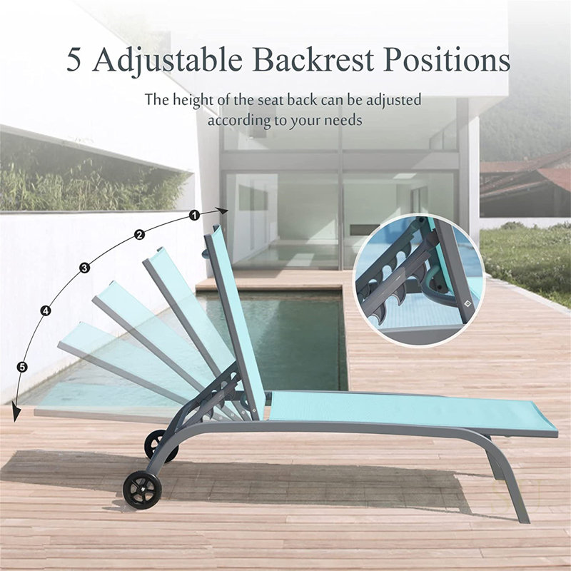 Chaise Lounge Outdoor Set Of 2, Adjustable Backrest, Durable And Comfortable Poolside And Patio Furniture, Lake Blue